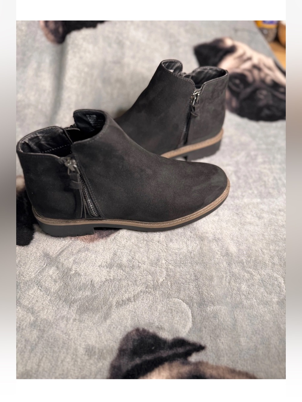 Esprit Black Suede Ankle Booties Boots Shoes with Side Zip - Picture 3 of 9